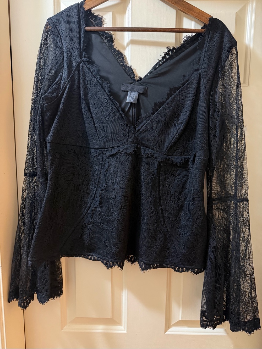 Women's Gothic Black Lace V-Neck Blouse by La Femme En Noir